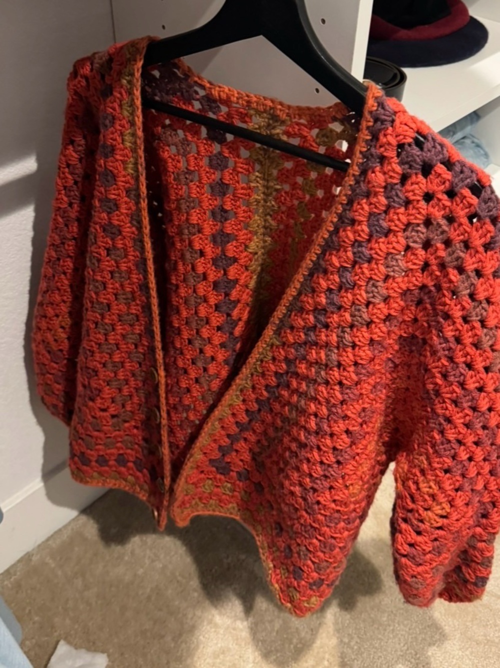 Hand-Crocheted Orange Multi-Color Women's Cardigan Sweater Hand made.